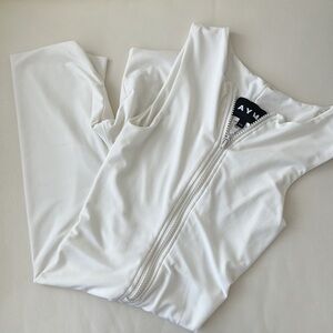 AYM White Half Zip Bodysuit Shorts